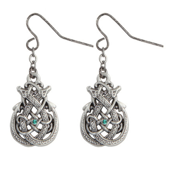 Mystica Jewelry - Celtic Knot Dragon Dangle Hook Pewter Earrings Mystica Jewelry - Celtic Knot Dragon Dangle Hook Pewter Earrings